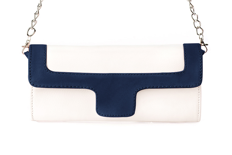 Off white and navy blue women's dress clutch, for weddings, ceremonies, cocktails and parties. Profile view - Florence KOOIJMAN